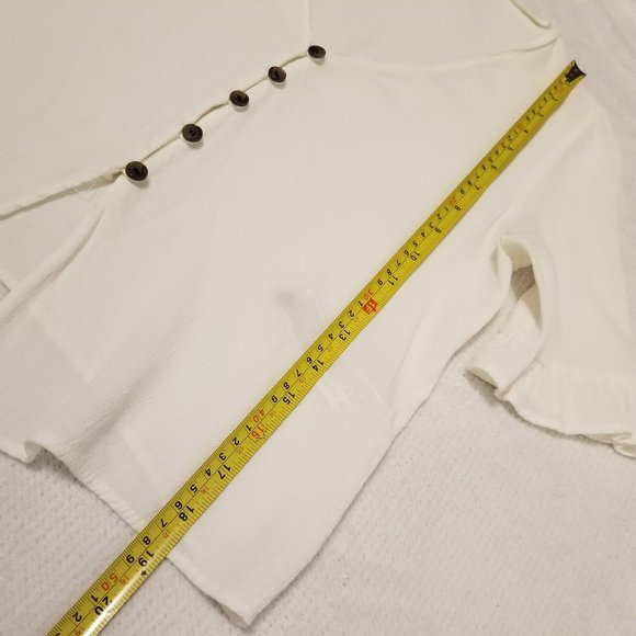 Zara TRF White Button Down Ruffle Trim Sleeve V-Neck Flowy Crop Summer Blouse - Picture 8 of 10